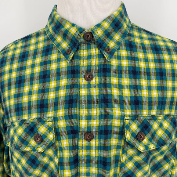 Duluth Trading Co Men's XL Extra Large Flannel Shirt Green/Yellow Plaid Cotton/P - Picture 1 of 6